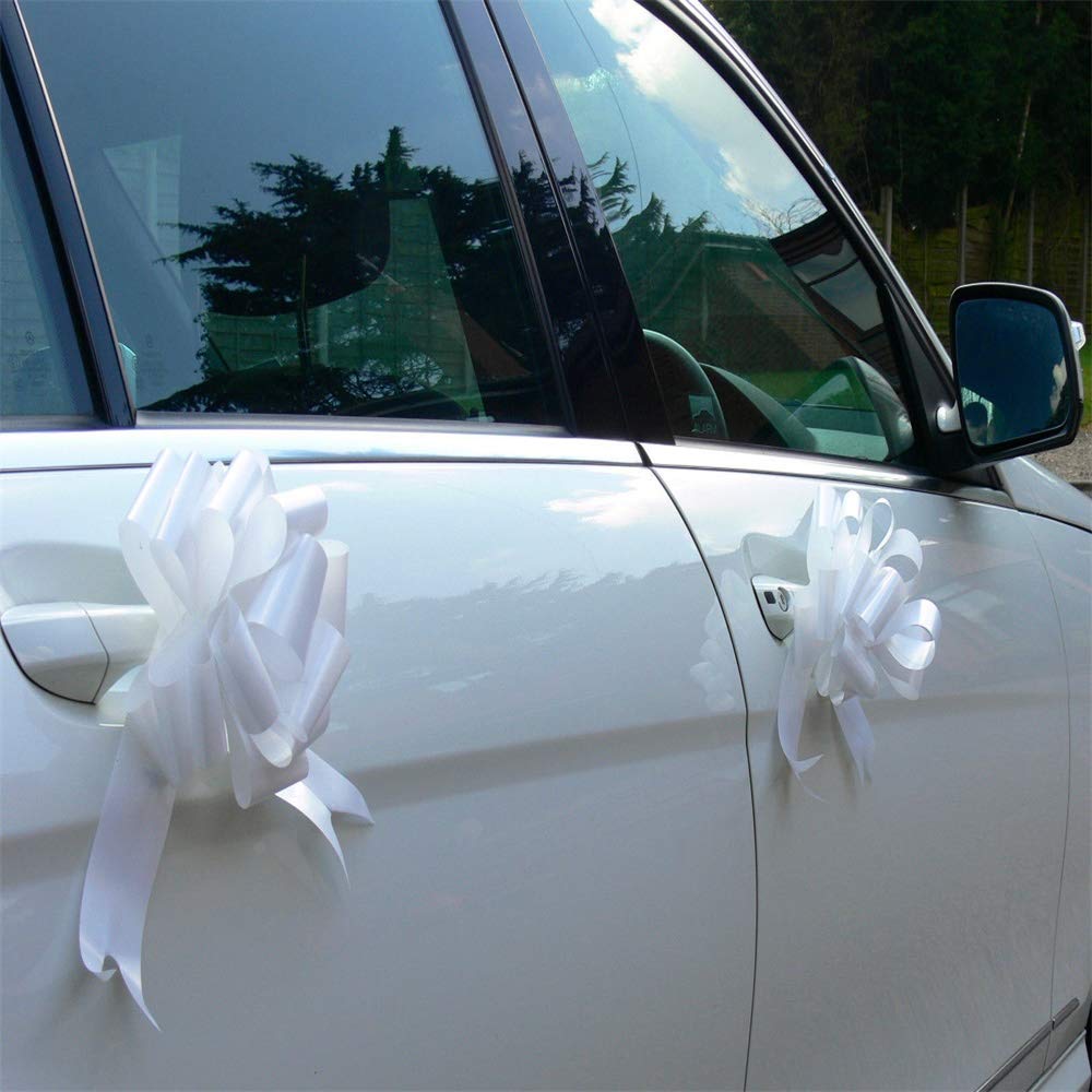 White Wedding Car Bow & Ribbon Set – Add a Sparkle to Your Special Day