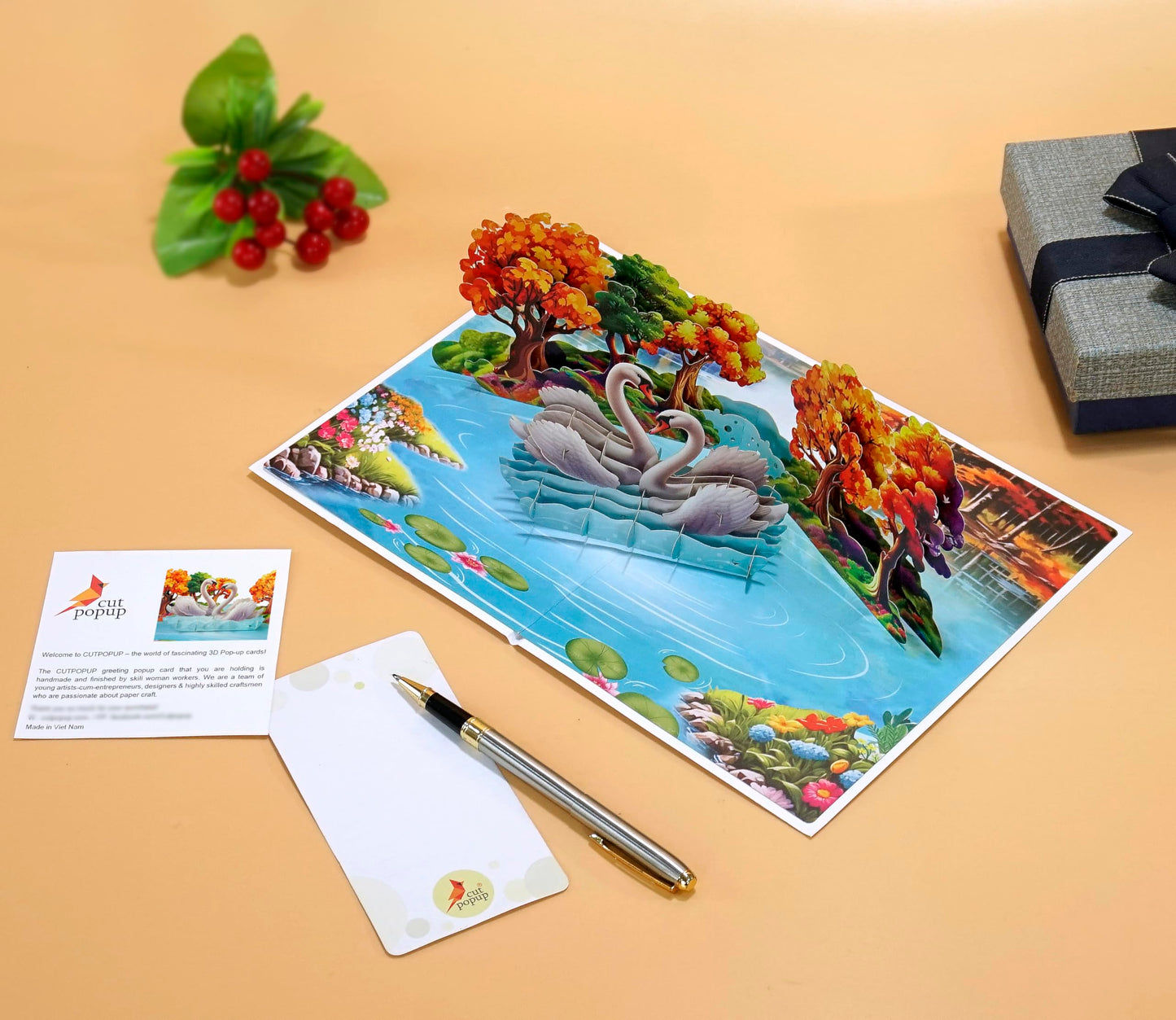 Romantic Swan Couple Pop-Up Card – Perfect for Weddings & Anniversaries