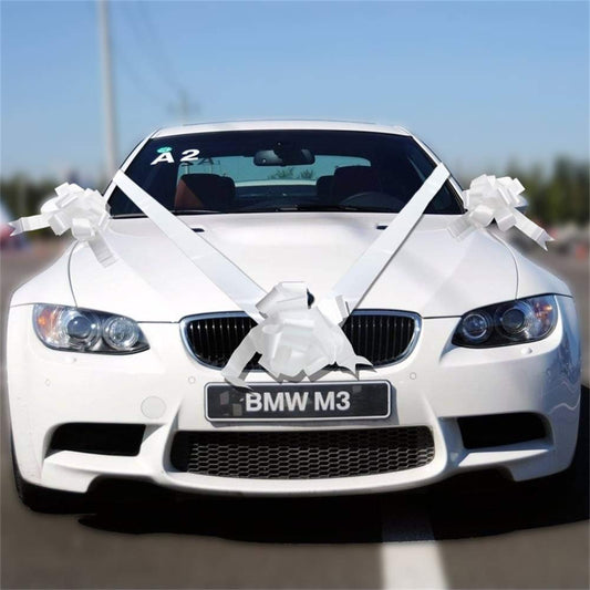 White Wedding Car Bow & Ribbon Set – Add a Sparkle to Your Special Day