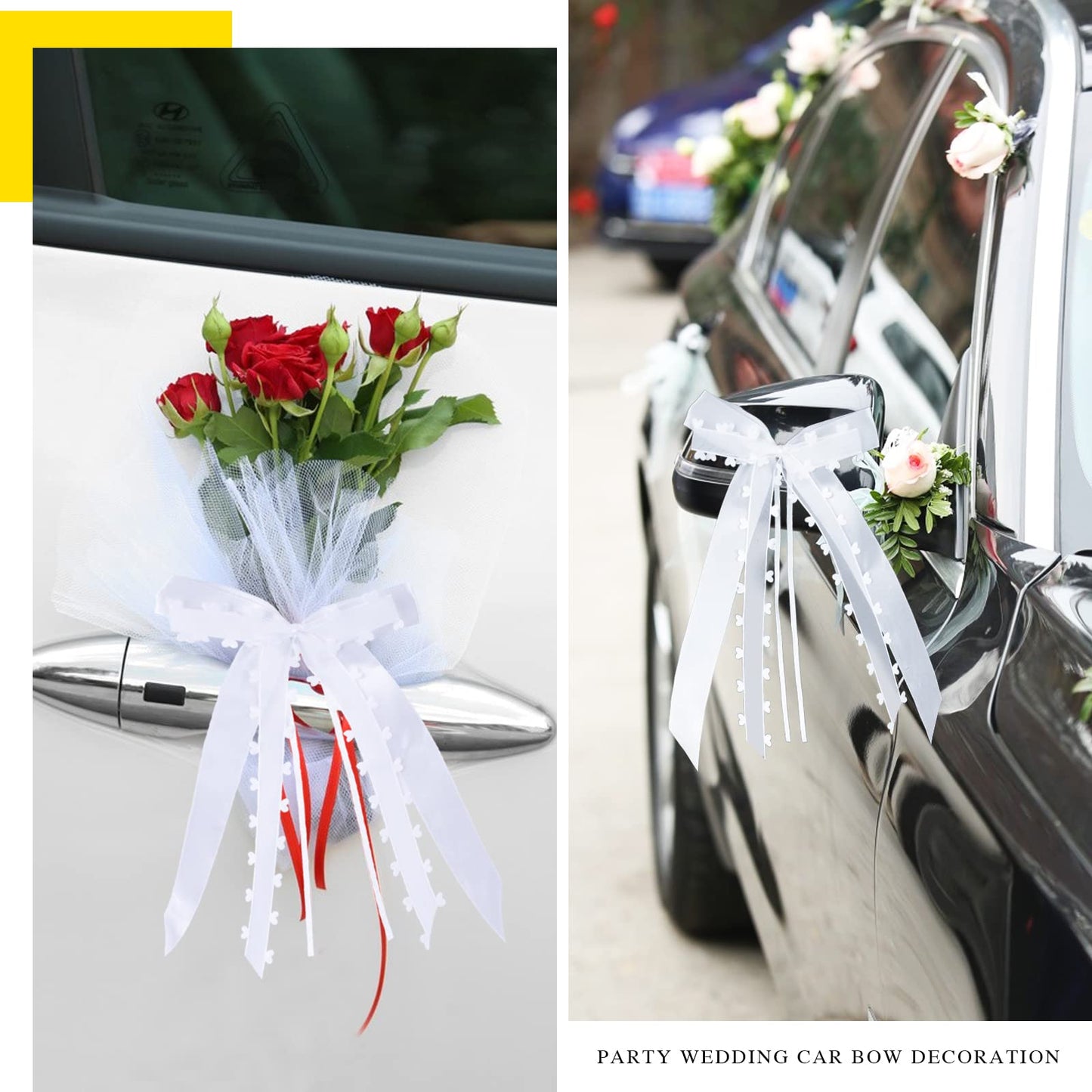 Just Married Car Decoration Set – Elegant Bows & Roses for Your Wedding Ride